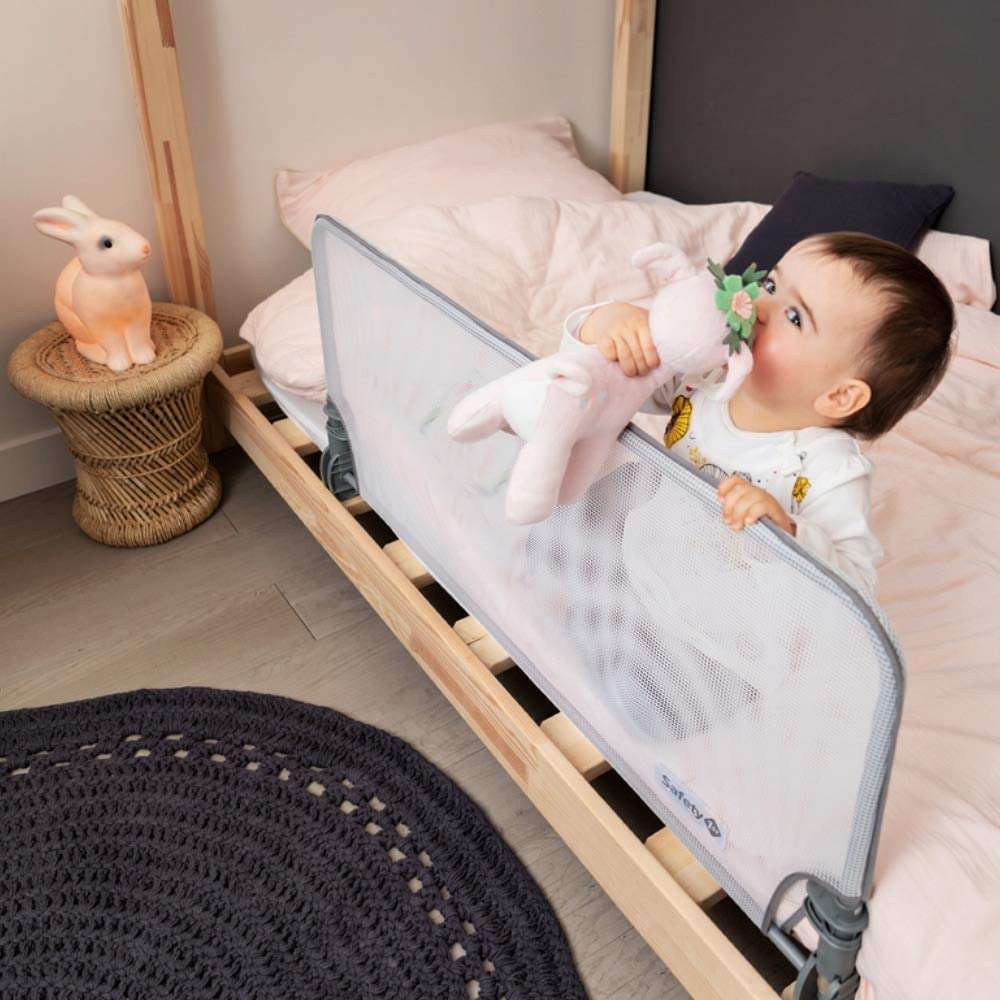 Barrière De Lit Enfant Extensible 150 Cm - 28 Hauteurs Réglables (70-93 Cm) - Gris, Pour Lit Adulte Ou Bébé