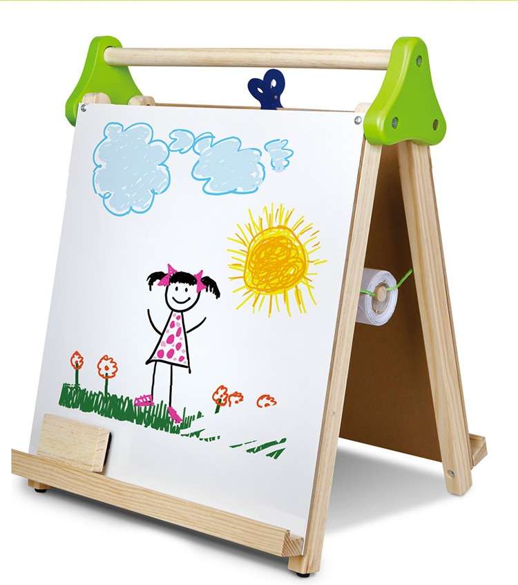 Tableau Enfant Double Face Craie/Blanc Effaçable - Chevalet Bois Réglable Avec Accessoires Magnétiques