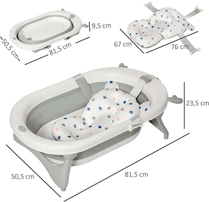 Homcom Baignoire pliante pour nouveau-né jusqu'à 3 ans 35 litres avec coussin patins antidérapants 81,5 x 50,5 x 23,5 cm – Image 5