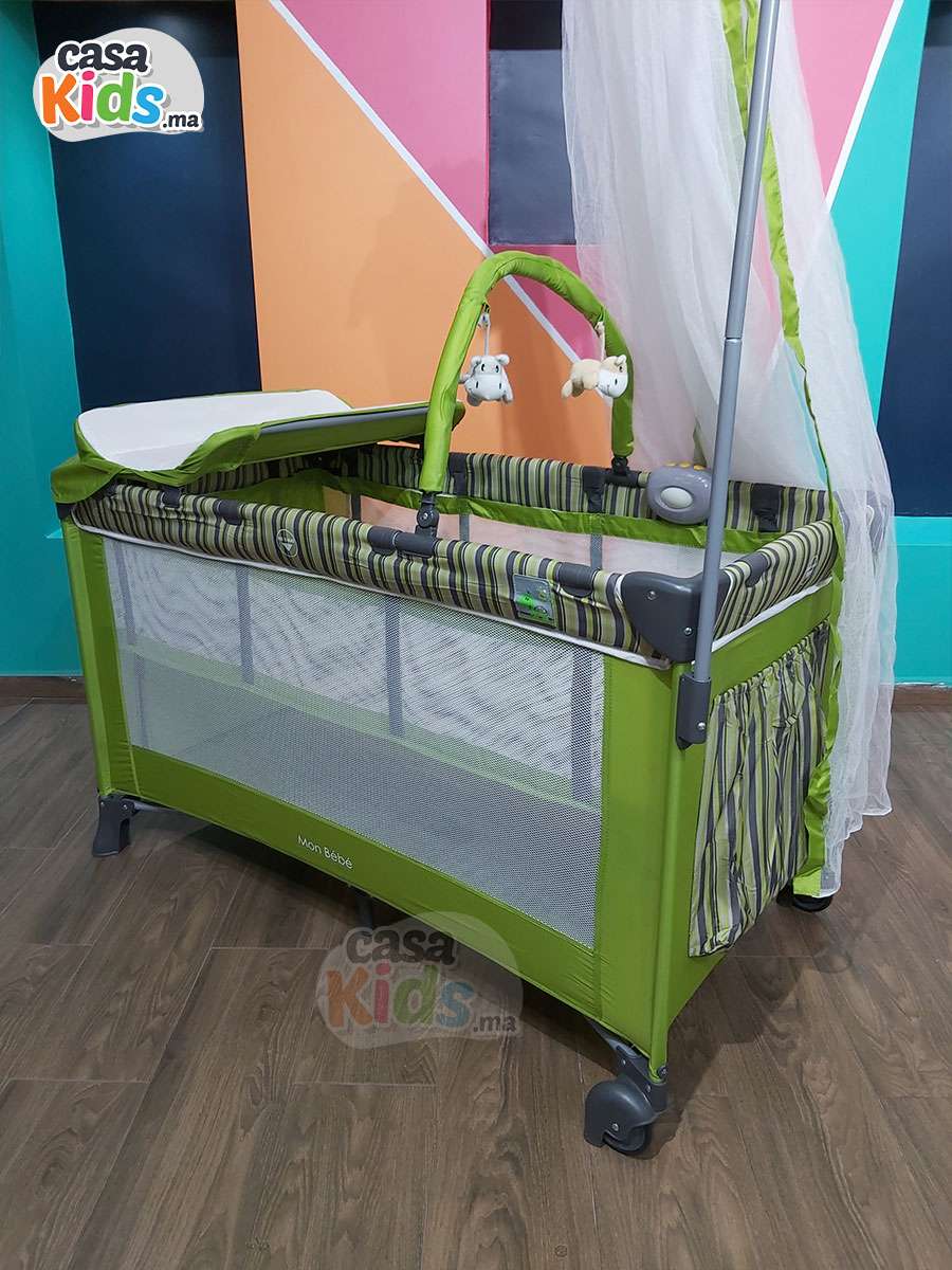 Lit parc MonBébé + plan a langer + mobilo + voile - Vert – Image 5
