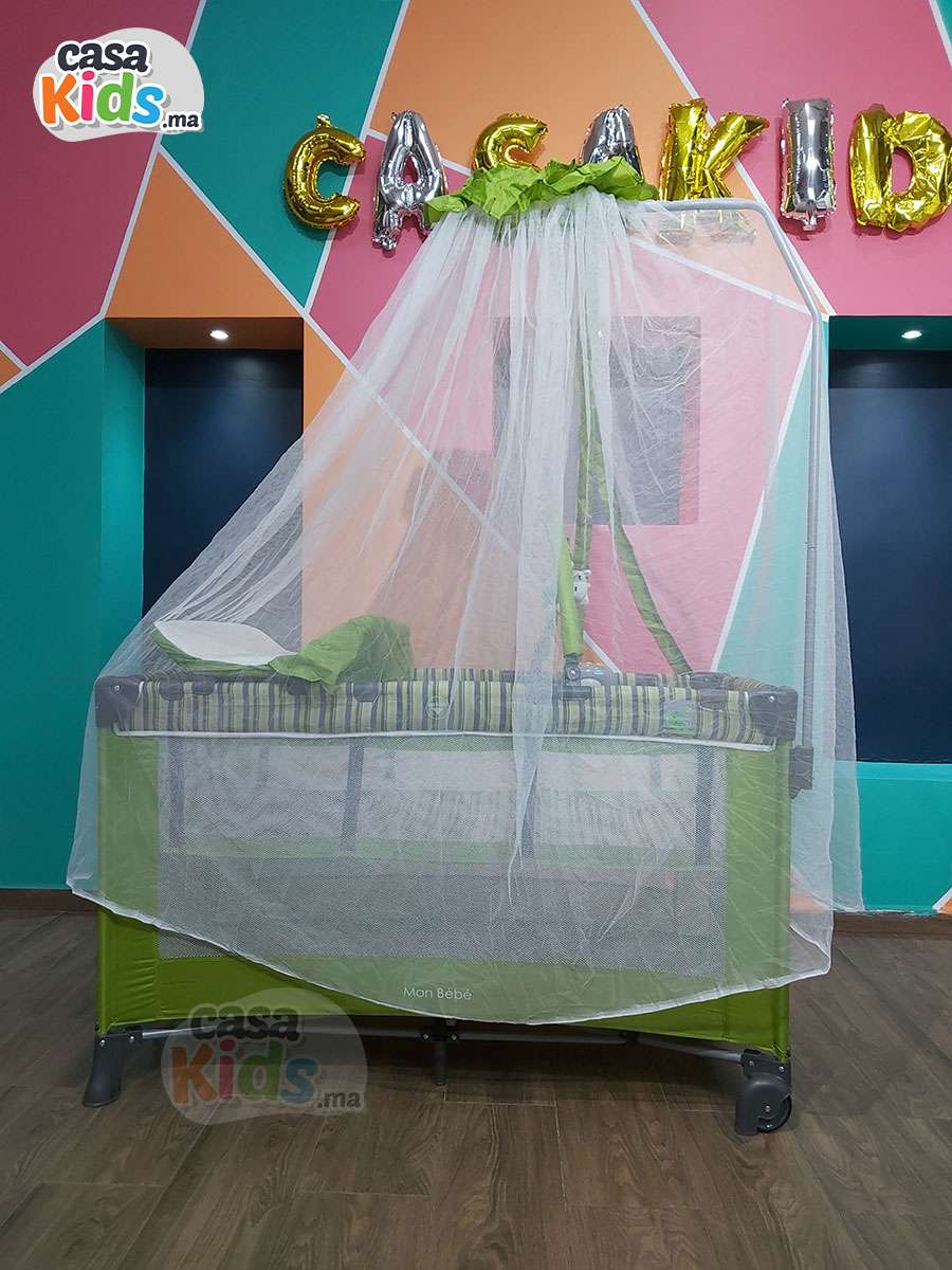 Lit parc MonBébé + plan a langer + mobilo + voile - Vert – Image 2