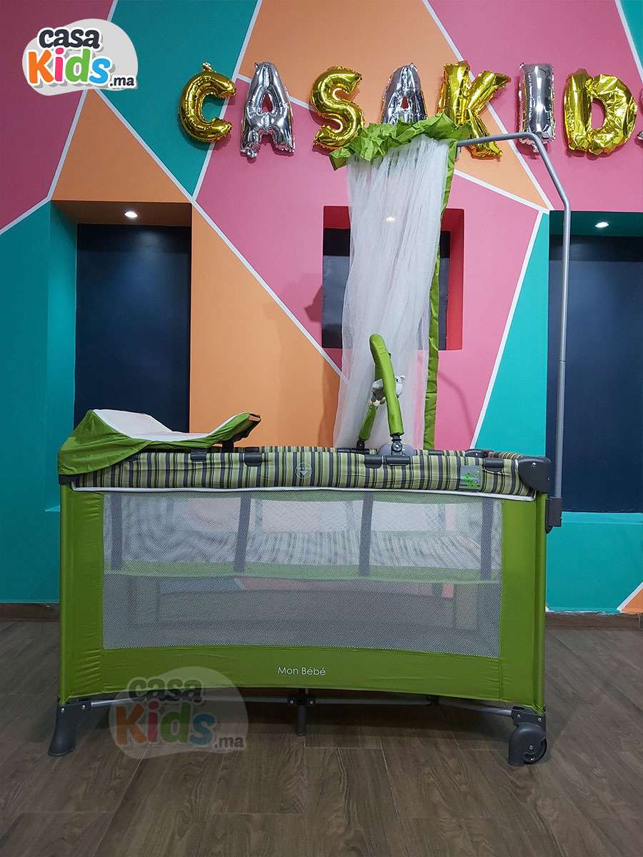 Lit parc MonBébé + plan a langer + mobilo + voile - Vert – Image 11