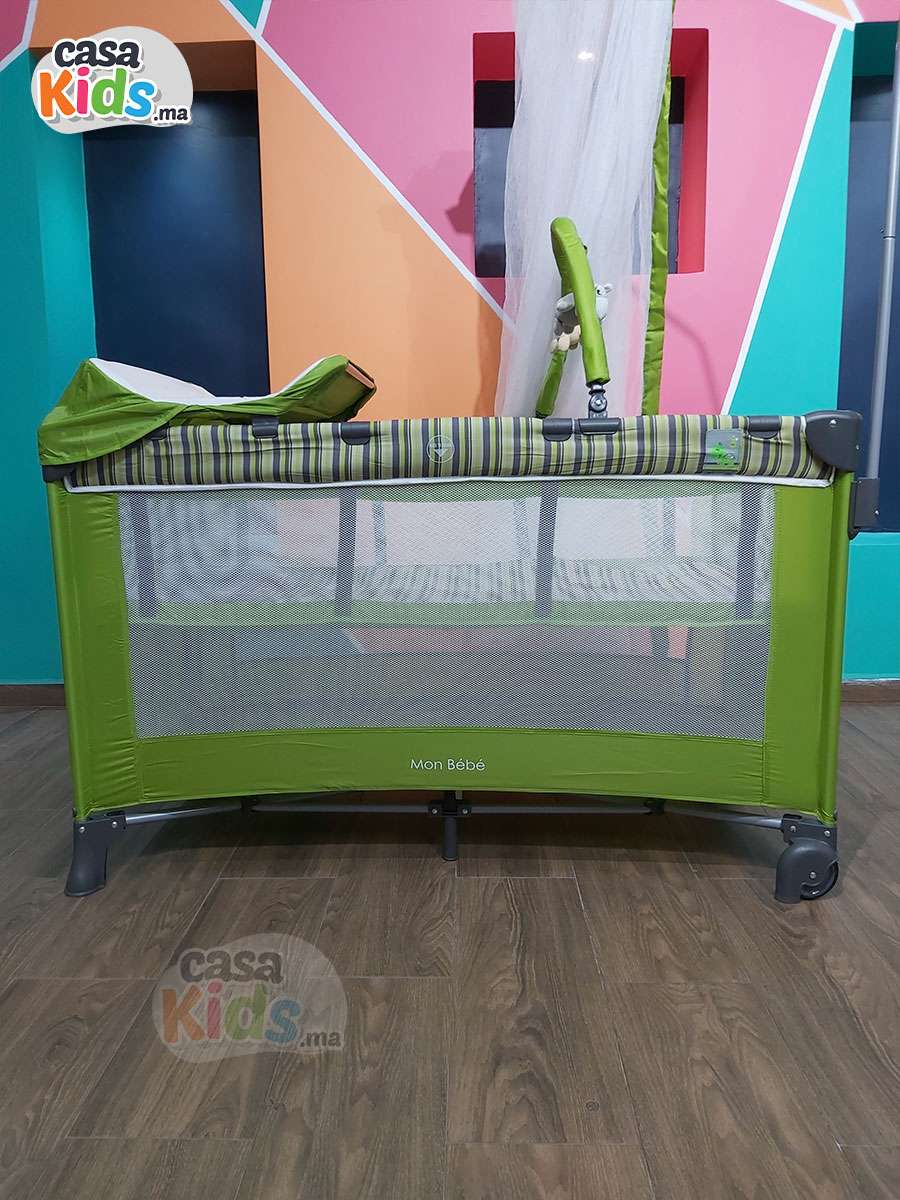Lit parc MonBébé + plan a langer + mobilo + voile - Vert – Image 3