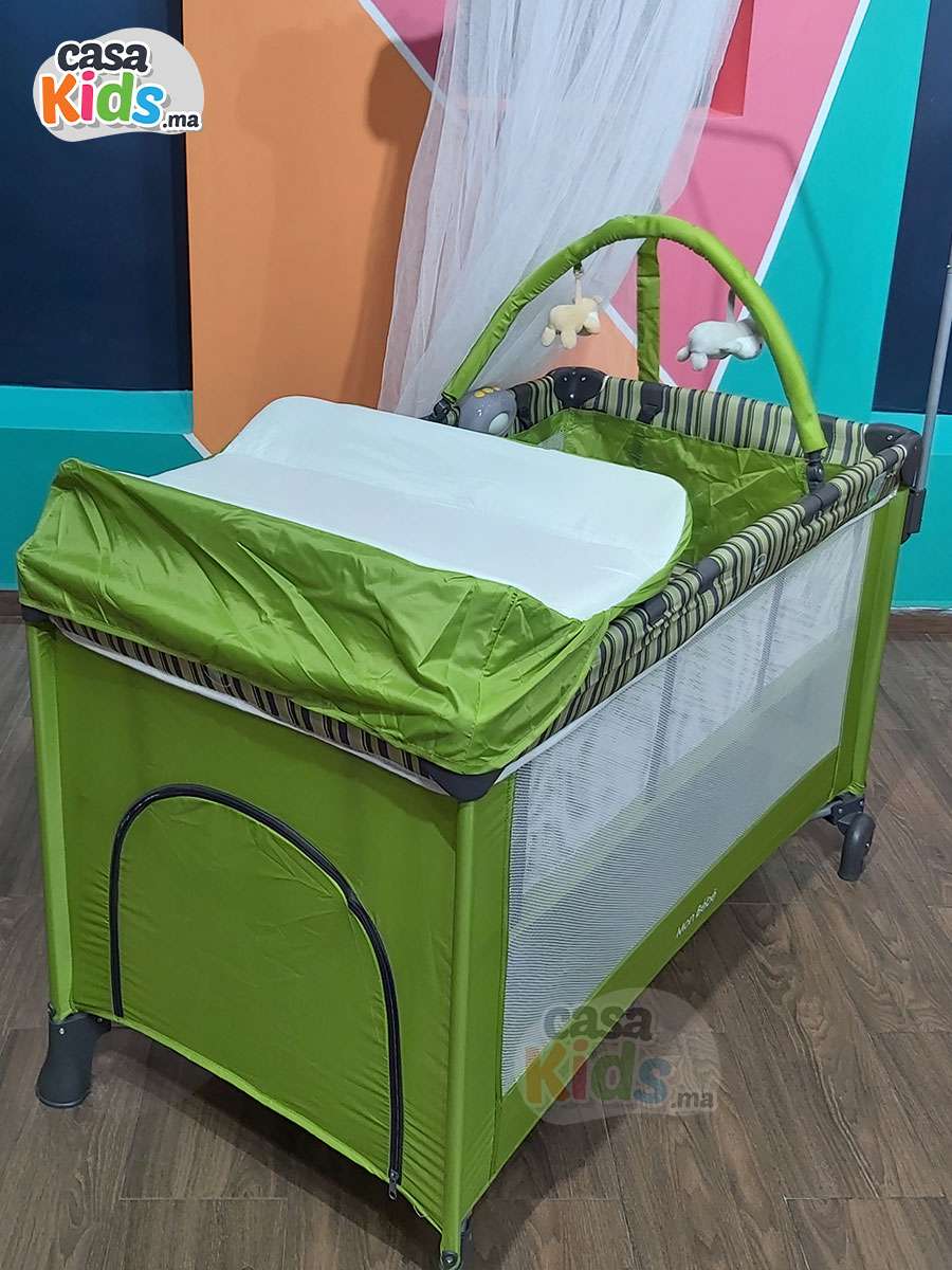 Lit parc MonBébé + plan a langer + mobilo + voile - Vert – Image 10