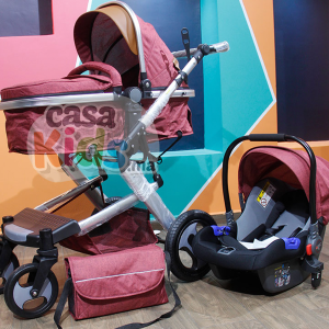 Poussette Robuste 4 en 1 - maxi cosi et sac Rouge