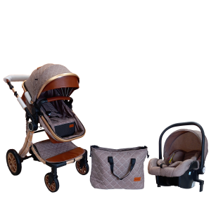 Poussette tendance paysage réversible 3 en 1 avec maxi cosi et sac à langer - Biege