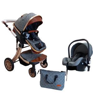 Poussette tendance paysage réversible 3 en 1 avec maxi cosi et sac à langer- Gris