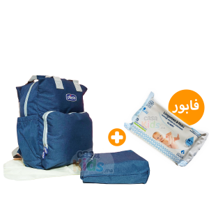 Sac à langer Multi fonction plus tapis à langer plus trousse Bleu - Chicco + Lingettes à l'eau 70 pcs- Gilbert Offert