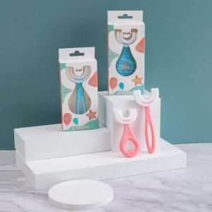 Brosse à Dents forme U pour enfants,U Brush Kids Tête de Brosse en Silicone en Forme de U Children's U-Shaped Toothbrush,Rose+Bleu