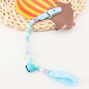 Attache sucette chaine avec une petite clochette pour bébé - Bleu Ciel