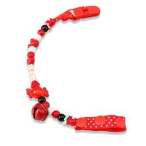Attache sucette chaine avec une petite clochette pour bébé - Rouge