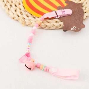Attache sucette chaine avec une petite clochette pour bébé - Rose