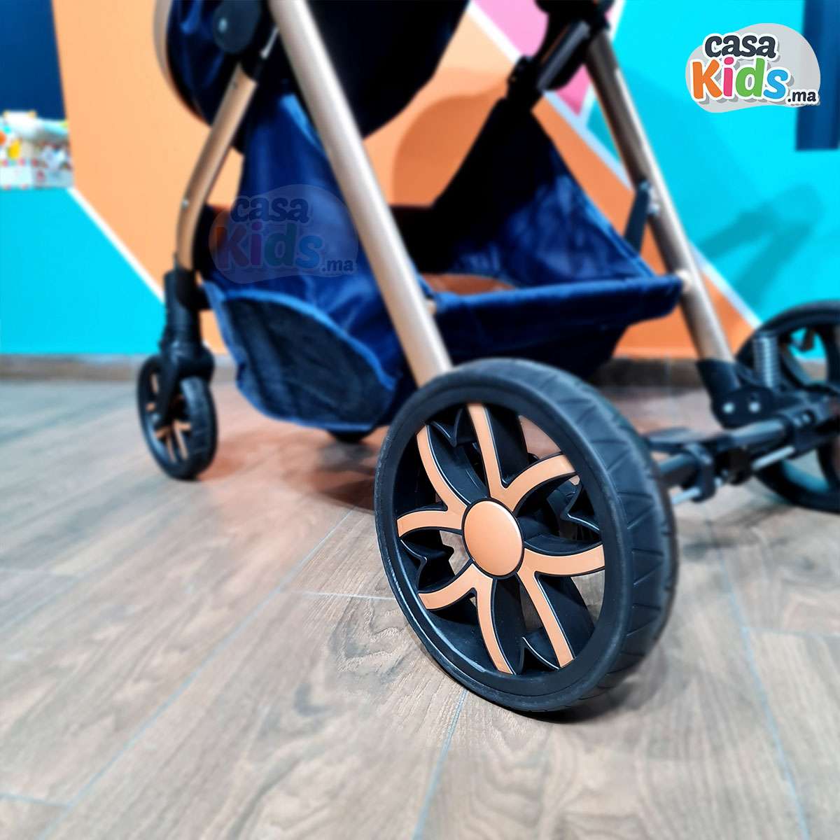 Poussette tendance robuste en aluminium clic-clac Bleu Marine - Mybebe – Image 18