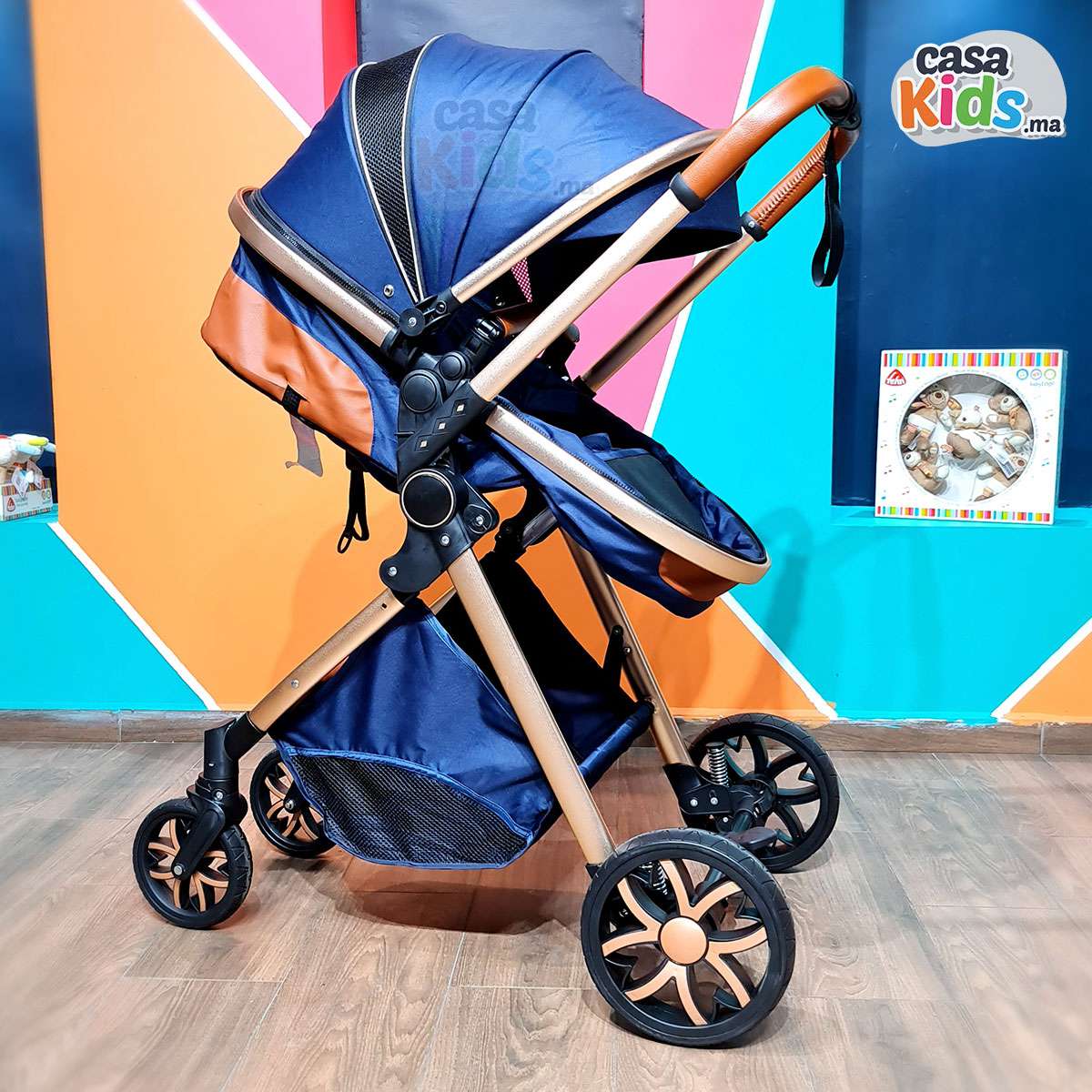 Poussette tendance robuste en aluminium clic-clac Bleu Marine - Mybebe – Image 21
