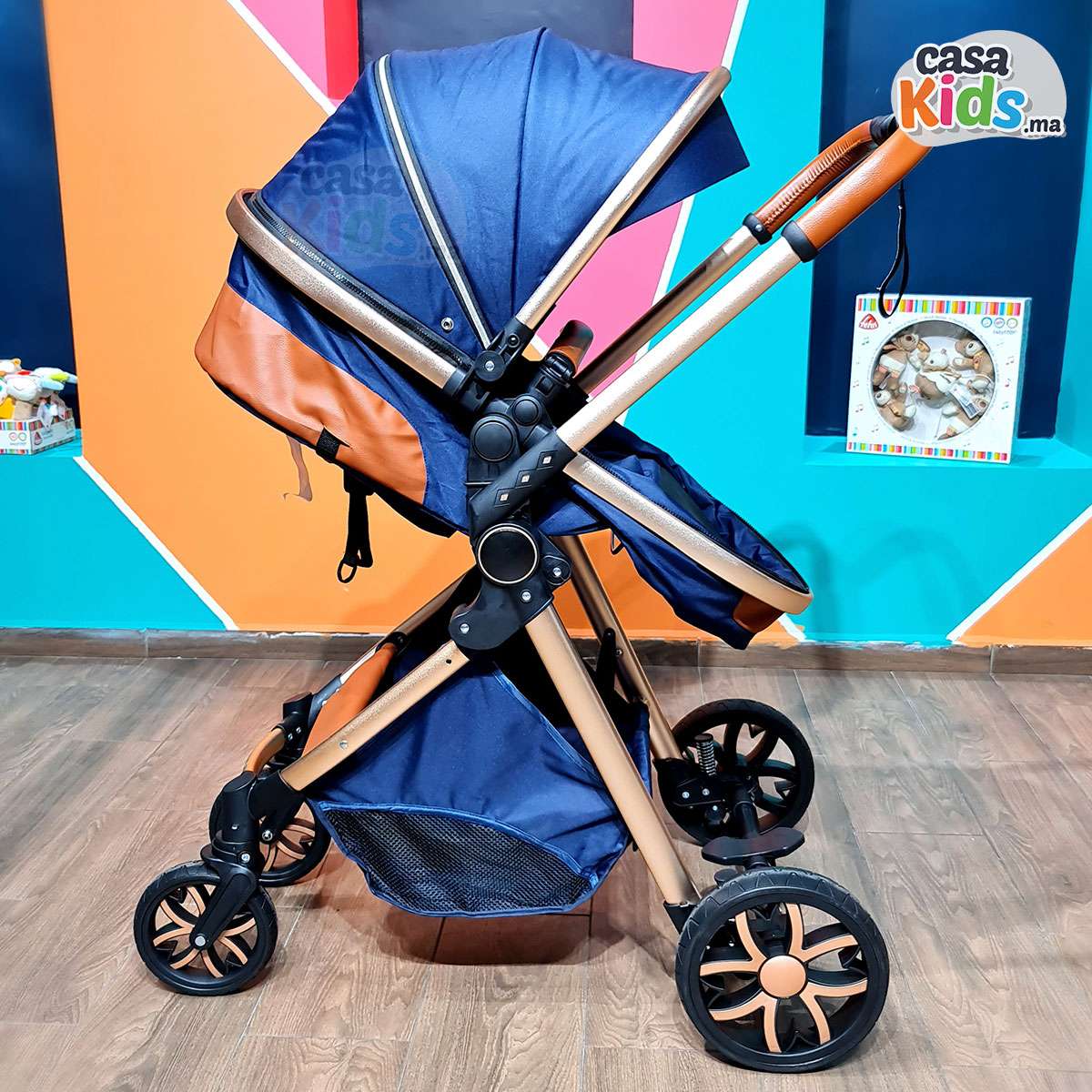 Poussette tendance robuste en aluminium clic-clac Bleu Marine - Mybebe – Image 27
