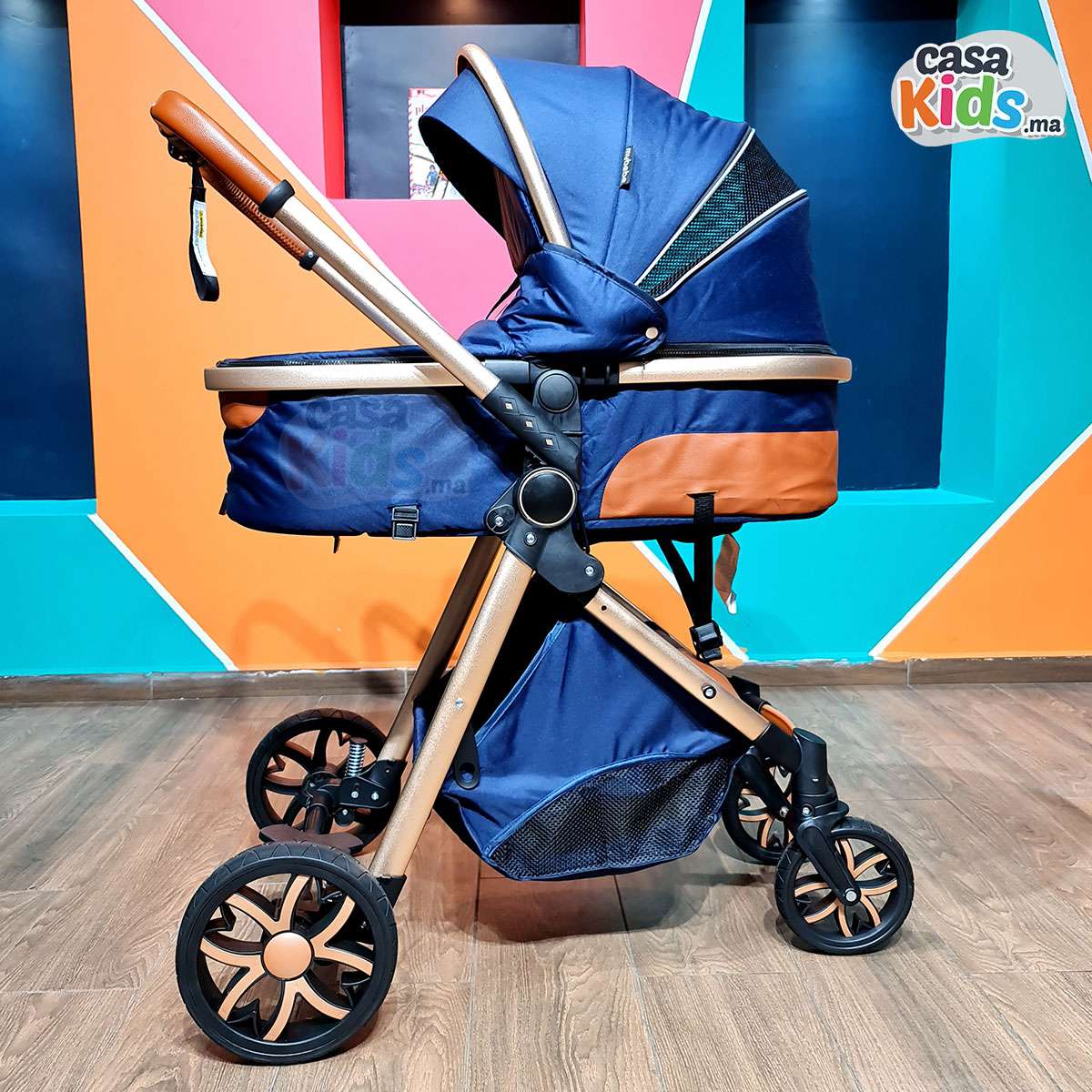 Poussette tendance robuste en aluminium clic-clac Bleu Marine - Mybebe – Image 3