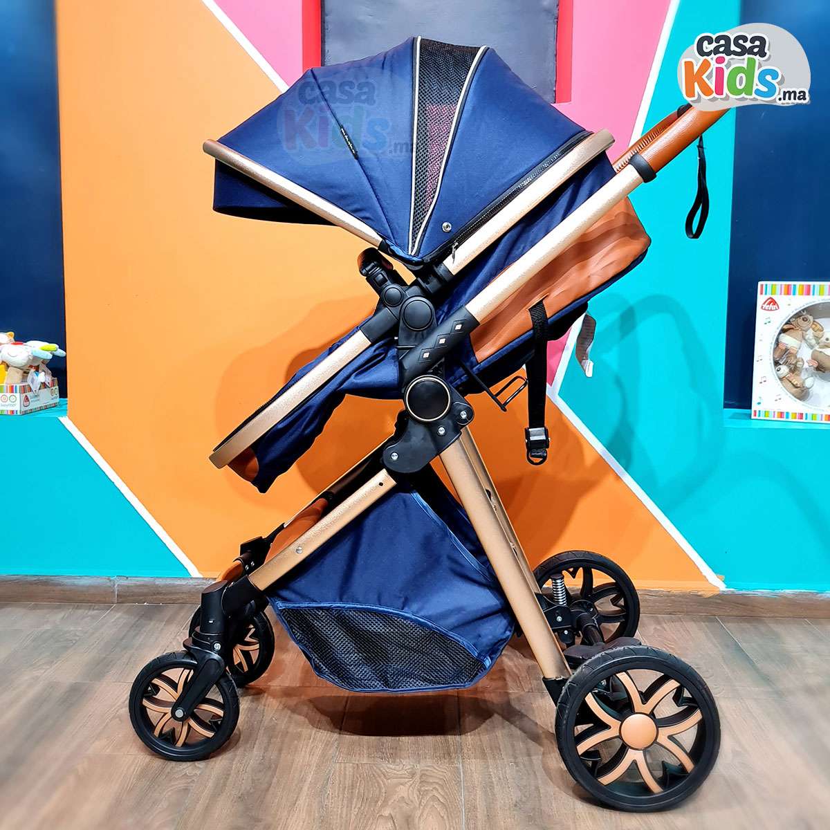 Poussette tendance robuste en aluminium clic-clac Bleu Marine - Mybebe – Image 8