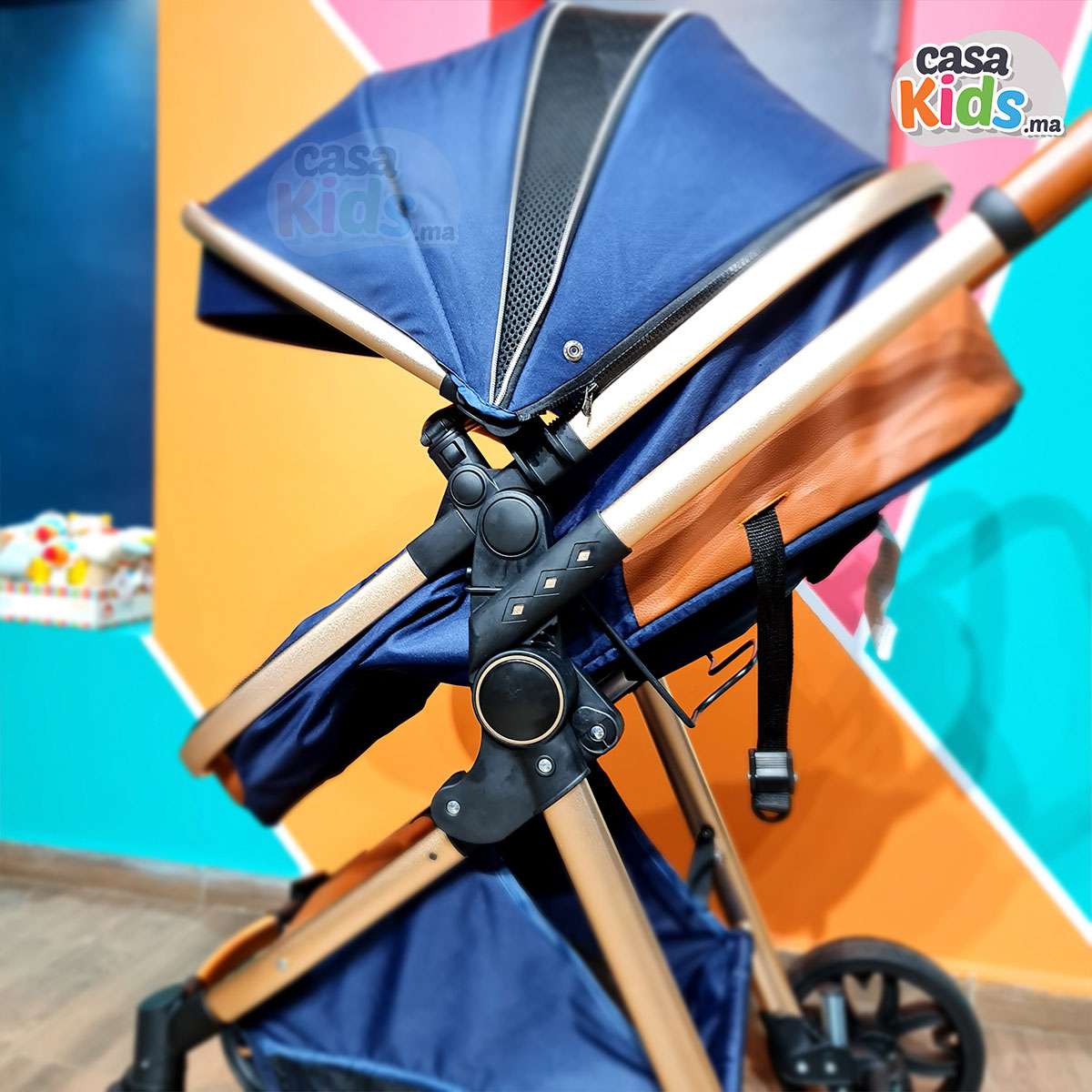Poussette tendance robuste en aluminium clic-clac Bleu Marine - Mybebe – Image 9