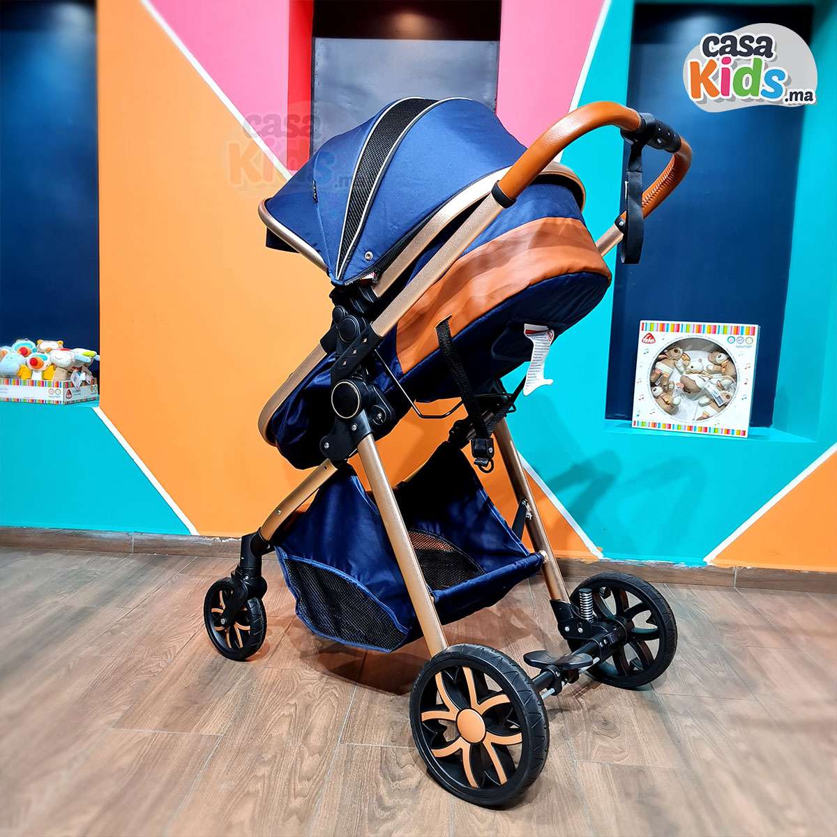 Poussette tendance robuste en aluminium clic-clac Bleu Marine - Mybebe – Image 11
