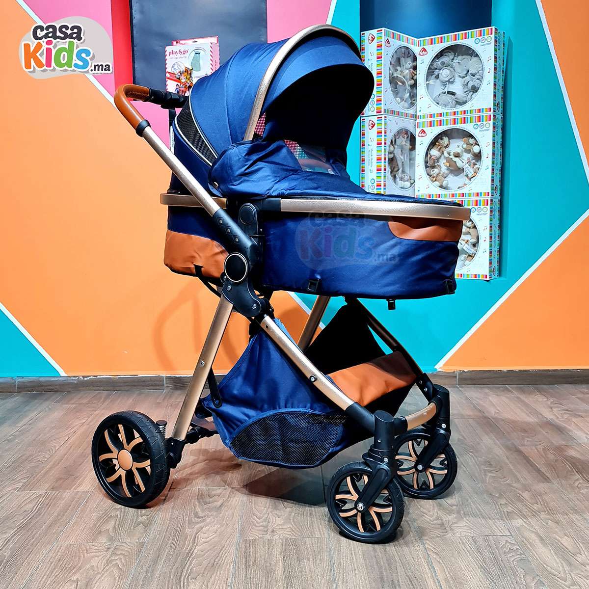 Poussette tendance robuste en aluminium clic-clac Bleu Marine - Mybebe – Image 2