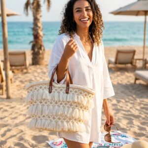 Panier artisanal bohème à franges